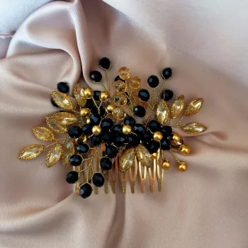 Broche cheveux en doré et noir